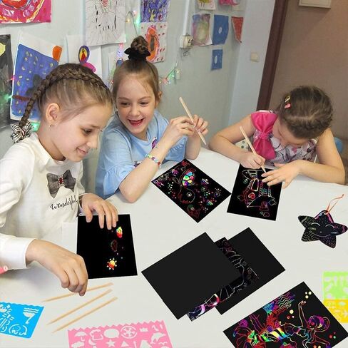 Mocoosy 60 PCS Rainbow Scratch Art Paper for Kids, Magic Scratch Paper Off Set Art and Craft Supplies, Black Scratch Pads Party Game Activities Birthday Gifts for Girls Boys 3 4 5 6 7 8 9 Years Old in Kuwait