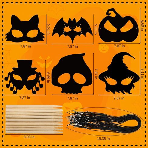 JMUQ Halloween Crafts Scratch Mask for Kids, 36Pcs Halloween Games Scratch Art Craft Kit Rainbow Paper for Party Favors Supplies Classroom Favors Activities in Saudi Arabia