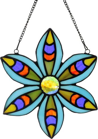 Stained Glass Windows Hanging Suncatchers Flower Blue, 6" x 6" in Kuwait