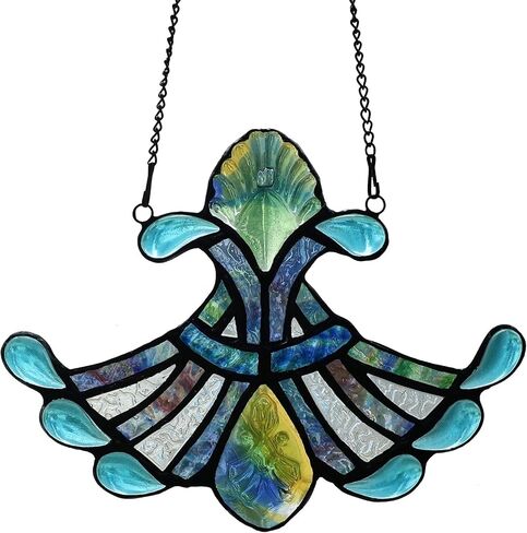Stained Glass Windows Hanging Suncatchers Flower Blue, 6" x 6" in Kuwait