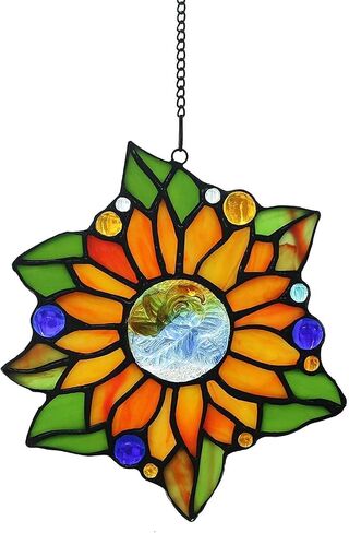 Stained Glass Windows Hanging Suncatchers Flower Blue, 6" x 6" in Kuwait