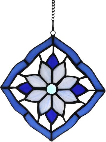 Stained Glass Windows Hanging Suncatchers Flower Blue, 6" x 6" in Kuwait