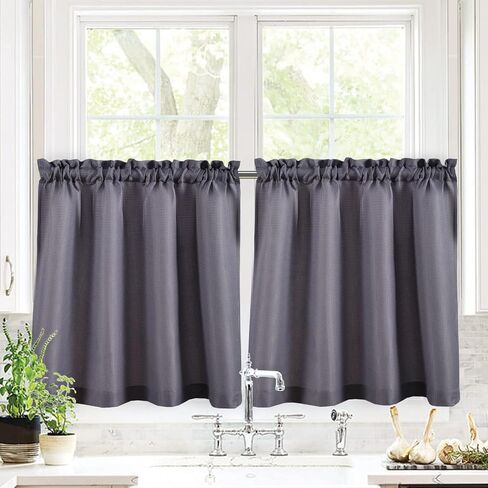 Valea Home Waffle Weave Textured Bathroom Window Curtains Water Repellent Short Curtains Window Covering Half Window Curtains Kitchen Tiers 24 inch Length, Taupe, Set of 2 in Kuwait