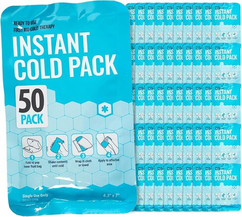 عبوة ضغط باردة فورية من ICEWRAPS 4×7 للإسعافات الأولية والرياضة - صندوق مكون من 50 قطعة | عبوة ثلج فورية للاستعمال مرة واحدة للإصابات وتخفيف آلام العضلات وعرق النسا وآلام الأسنان in Kuwait