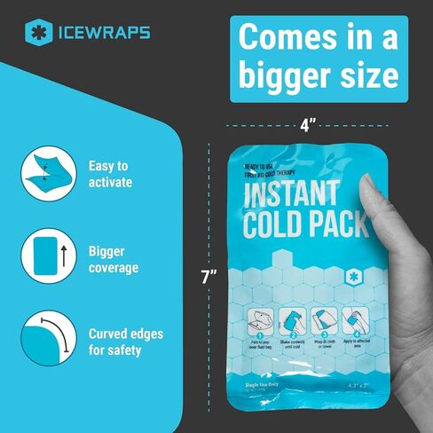 عبوة ضغط باردة فورية من ICEWRAPS 4×7 للإسعافات الأولية والرياضة - صندوق مكون من 50 قطعة | عبوة ثلج فورية للاستعمال مرة واحدة للإصابات وتخفيف آلام العضلات وعرق النسا وآلام الأسنان in Kuwait