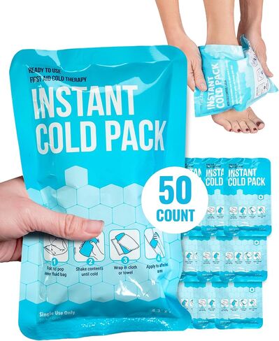 عبوة ضغط باردة فورية من ICEWRAPS 4×7 للإسعافات الأولية والرياضة - صندوق مكون من 50 قطعة | عبوة ثلج فورية للاستعمال مرة واحدة للإصابات وتخفيف آلام العضلات وعرق النسا وآلام الأسنان in Kuwait