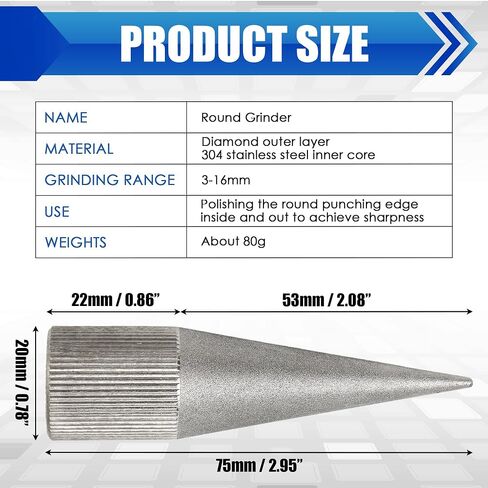 Leather Hole Punch Sharpener Emery Round Edge Grinder Polishing Polisher Tool for Handmade Manual DIY Crafts 3-16MM, Silver-Gray in Kuwait
