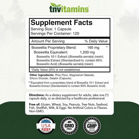 tnvitamins Boswellia Serrata Herbal Extract Capsules | 1200 MG/Capsule (120 Capsules) | Joint Support Supplement* | Ayurvedic Herb: Indian Olibanum/Frankincense in Saudi Arabia