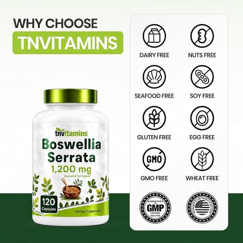 tnvitamins Boswellia Serrata Herbal Extract Capsules | 1200 MG/Capsule (120 Capsules) | Joint Support Supplement* | Ayurvedic Herb: Indian Olibanum/Frankincense in Saudi Arabia