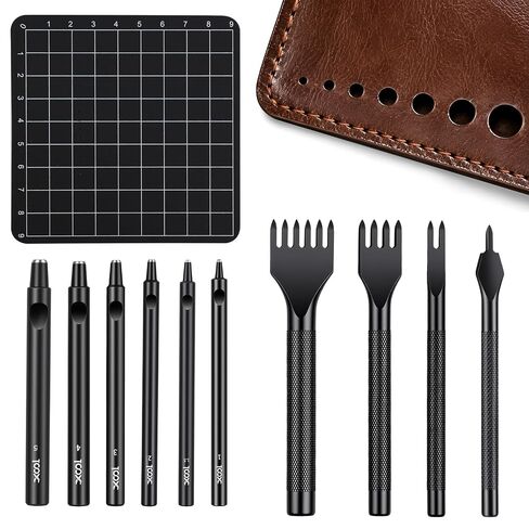 XOOL Leather Punch & Stitching Chisel Kit, Diamond Chisels & Hollow Hole Punch Set, 1–5mm & 4mm Prong Spacing, for Belt, Watch Strap & DIY Leather in Kuwait