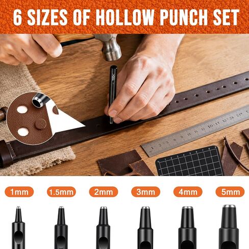XOOL Leather Punch & Stitching Chisel Kit, Diamond Chisels & Hollow Hole Punch Set, 1–5mm & 4mm Prong Spacing, for Belt, Watch Strap & DIY Leather in Kuwait