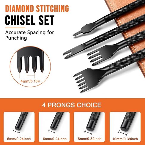 XOOL Leather Punch & Stitching Chisel Kit, Diamond Chisels & Hollow Hole Punch Set, 1–5mm & 4mm Prong Spacing, for Belt, Watch Strap & DIY Leather in Kuwait