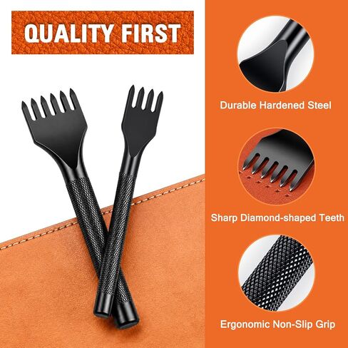 XOOL Leather Punch & Stitching Chisel Kit, Diamond Chisels & Hollow Hole Punch Set, 1–5mm & 4mm Prong Spacing, for Belt, Watch Strap & DIY Leather in Kuwait