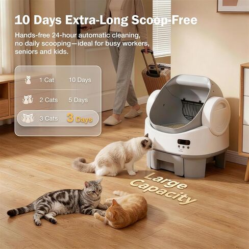 WARCAT Automatic Litter Box丨Open Top, Child Lock, Gray&White in Kuwait