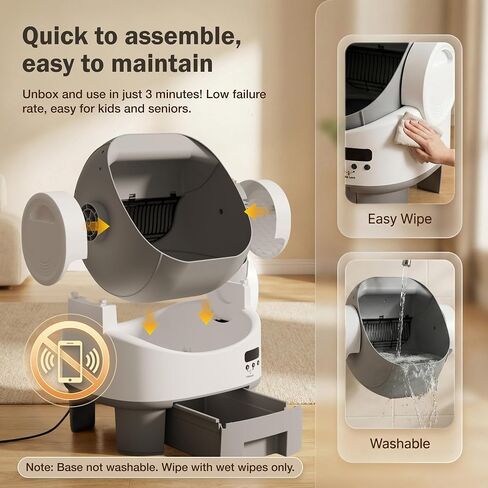 WARCAT Automatic Litter Box丨Open Top, Child Lock, Gray&White in Kuwait