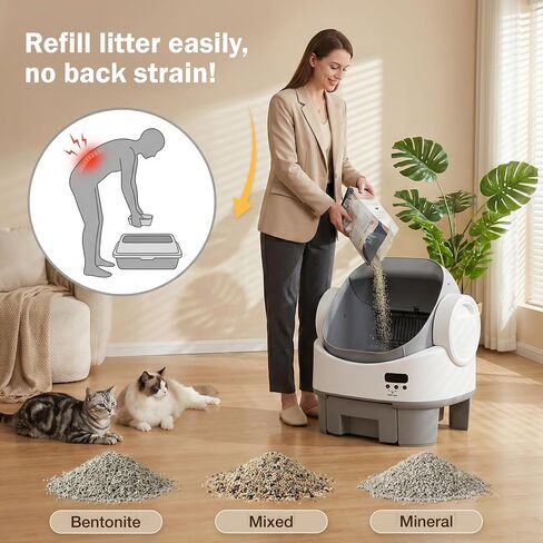 WARCAT Automatic Litter Box丨Open Top, Child Lock, Gray&White in Kuwait