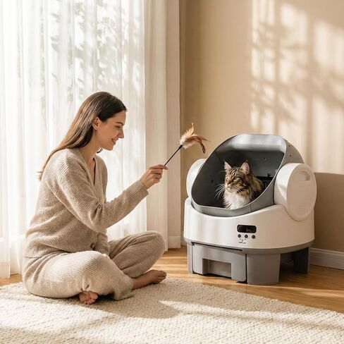 WARCAT Automatic Litter Box丨Open Top, Child Lock, Gray&White in Kuwait