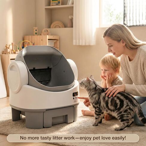 WARCAT Automatic Litter Box丨Open Top, Child Lock, Gray&White in Kuwait