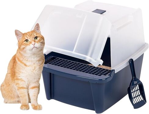 IRIS USA Large Front Door Cat Litter Box, Walk-in Entry, Navy in Saudi Arabia