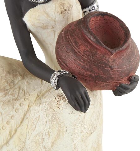 Deco 79 Polystone Woman Decorative Sculpture Sitting African Home Decor Statue with Red Water Pot, Accent Figurine 6" x 6" x 10", Cream in Kuwait