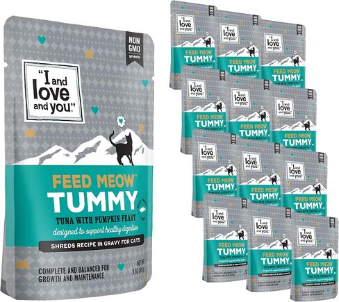 I AND LOVE AND YOU Feed Meow Tummy Wet Cat Food - Tuna + Pumpkin - Digestion Support, Grain Free, Shredded, 3oz Pack of 12 in Saudi Arabia