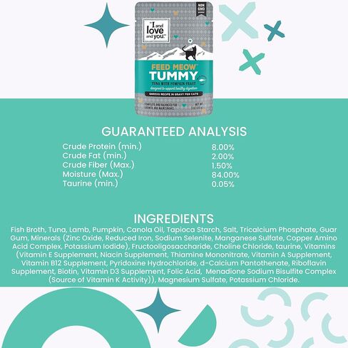 I AND LOVE AND YOU Feed Meow Tummy Wet Cat Food - Tuna + Pumpkin - Digestion Support, Grain Free, Shredded, 3oz Pack of 12 in Kuwait