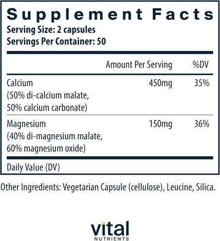 Vital Nutrients Calcium and Magnesium Complex | Vegan Supplement | Support Bone Strength, Muscle and Cardiovascular Health* | Gluten, Dairy and Soy Free | Non-GMO | 100 Capsules in Kuwait