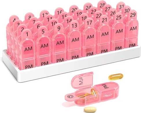 Daviky One Month Pill Organizer 2 Times a Day, Monthly Pill Organizer AM PM, 31 Day Pill Organizer 2 Times a Day, 30 Day Pill Box to Hold Vitamins, Supplements and Medication (Blue) in Kuwait