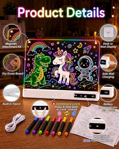 16" LED Drawing Board for Kids, Rechargeable Glow Doodle Board Toys in Kuwait