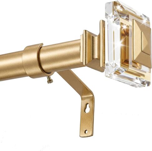 1 inch Curtain Rods for windows 36 to 72" with Square Crystal Diamond Finials, Single Rod Adjustable Curtain Rod(Gold) in Kuwait