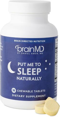 BRAINMD Put Me to Sleep Naturally - 90 Chewable Tablets - with Melatonin, L-Theanine, Magnesium, GABA, Vitamin B6 & 5-HTP - Gluten Free - 45 Servings in Saudi Arabia