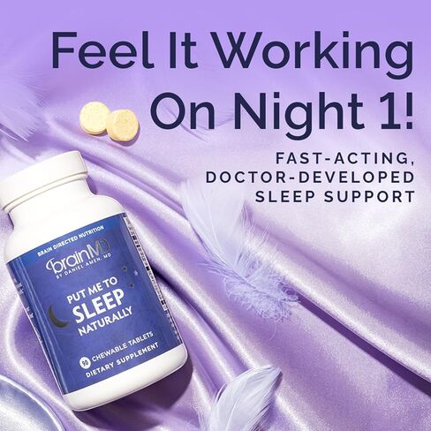 BRAINMD Put Me to Sleep Naturally - 90 Chewable Tablets - with Melatonin, L-Theanine, Magnesium, GABA, Vitamin B6 & 5-HTP - Gluten Free - 45 Servings in Saudi Arabia