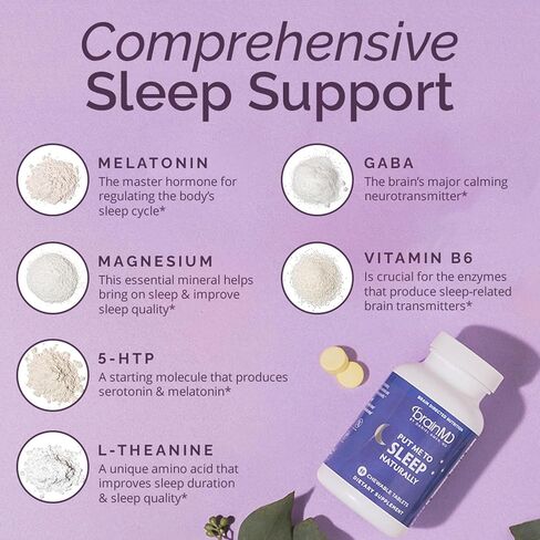 BRAINMD Put Me to Sleep Naturally - 90 Chewable Tablets - with Melatonin, L-Theanine, Magnesium, GABA, Vitamin B6 & 5-HTP - Gluten Free - 45 Servings in Saudi Arabia