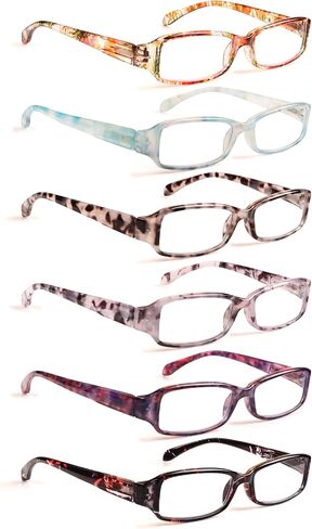 Ladies Reading Glasses 6 Pairs Blue Light Blocking Readers Spring Hinge with Pattern Print Eyeglasses for Women (Multi-Color, 0.0, multiplier_x) in Kuwait