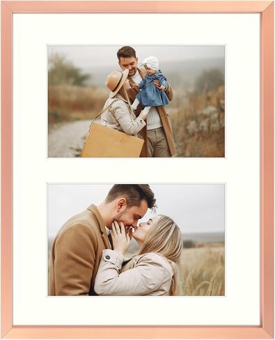 Frametory، إطار صورة مقاس 7 × 14 - لثلاث صور مقاس 4 × 6، قالب معدني من الألومنيوم - حصيرة عاجية بثلاث فتحات - شاشة عرض على الحائط - رائعة لصور الزفاف والتخرج والخطوبة (ذهبي) in Kuwait