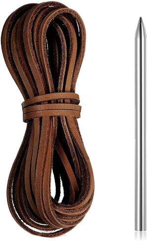 10 Yards Flat Genuine Leather Cord, 4mm Leather Strips for Crafts, Full Grain Cowhide Leather Lace with Needle for Braiding, Jewelry Making, Bracelets, Bags, Wallets and DIY Projects(Brown) in Kuwait