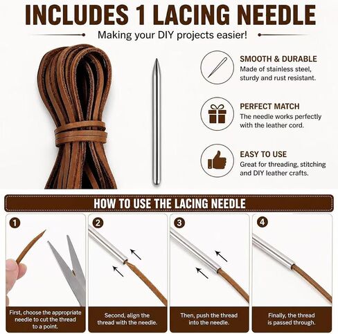 10 Yards Flat Genuine Leather Cord, 4mm Leather Strips for Crafts, Full Grain Cowhide Leather Lace with Needle for Braiding, Jewelry Making, Bracelets, Bags, Wallets and DIY Projects(Brown) in Kuwait