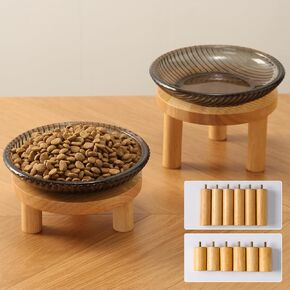 Raised Whisker Fatigue Cat Bowl. Glass Cat Bowls Elevated with Wooden Legs in 2 Heights. Protect The Spine and Prevent Vomiting. 2PCS. KGCCIZI in Kuwait