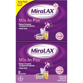 MiraLAX Gentle Constipation Relief Laxative Powder, Stool Softener with PEG 3350, No Harsh Side Effects, #1 Physician Recommended, Single Dose Mix-In Pax, Travel Pack, 40 Dose in Saudi Arabia