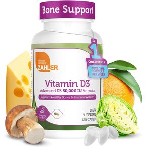 Zahler Vitamin D3 50,000 IU, Advanced Weekly Vitamin D Supplement Supporting Bones Muscle Teeth and Immune System, Certifed Kosher, 120 Capsules in Kuwait