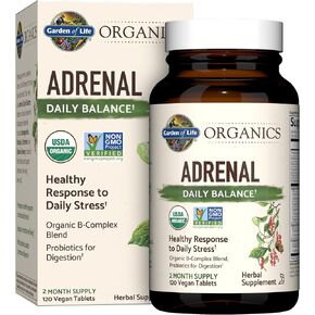 Garden of Life mykind Organics Adrenal Daily Balance, Adaptogenic Herbs Ashwagandha, Holy Basil, B Complex & Probiotics, Organic Non-GMO, Vegan, Gluten Free Supplement, Two Month Supply, 120 Tablets in Kuwait