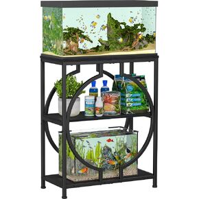 Snughome 20 Gallon Aquarium Stand, Modern 3 Tier Fish Tank Stand with Storage Shelves, Heavy Duty Metal Frame with Unique Circular Design, Terrarium Stand for 20 Gallon Aquarium, Home & Office Furniture, Black in Kuwait
