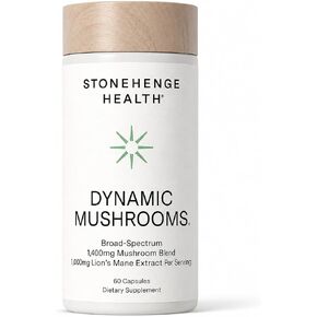 Stonehenge Health Dynamic Mushrooms - 100% Fruiting Bodies & Extracts - Lion’s Mane, Chaga, Maitake, Shiitake, Reishi - Nootropic Brain & Focus, Immune System Booster - No Mycelium -60 Veggie Capsules in Kuwait