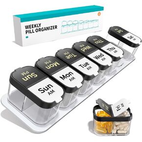 Daviky Large Pill Organizer 2 Times a Day, Extra Large Pill Box Organizer 7 Day, Am Pm Pill Organizer 7 day Large, XL Pill Organizer Large Compartment for Vitamin(Blue) in Saudi Arabia