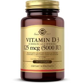 Solgar Vitamin D3 (Cholecalciferol) 125 MCG (5000 IU), 100 Softgels - Helps Maintain Healthy Bones & Teeth - Immune System Support - Non GMO, Gluten Free, Dairy Free - 100 Servings in Saudi Arabia