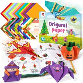 Mocoosy 224 Sheets Origami Paper Kit for Kids Ages 5-8 9-12, Folding Paper Set with Origami Book for Beginners, Art Craft Supplies for Boys Girls 8-12, Travel Game Car Road Trip Camp Activity Toy Gift in Kuwait