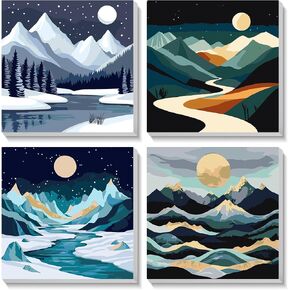 HEIBAGO Framed Paint by Numbers kit for Kids, 4 Pack Landscapes Paint by Numbers for Kids Ages 8-12, Paint by Numbers Kits Children Beginner, DIY Acrylic Oil Painting for Home Wall Decor 8x8 inch in Kuwait