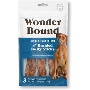 Amazon Brand - Wonder Bound Braided Bully Sticks, All-Natural, Highly Digestible, Long Lasting Dog Beef Treats, 6 inch, 3 Count in Saudi Arabia