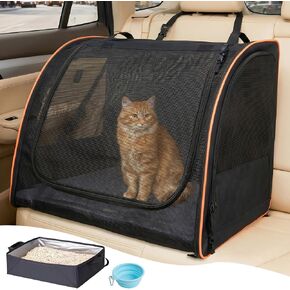 Cat Car Seat, Enclosed Carrier for Pets Travel Safety Cat Crate with Litter Box Soft-Sided Covered Car Kennel Carrier for Backseat in Saudi Arabia