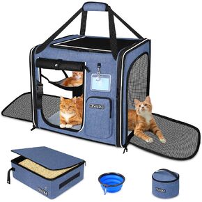 Petskd 2 in 1 Double Cat Car Travel Carrier with Litter Box, Blue in Kuwait